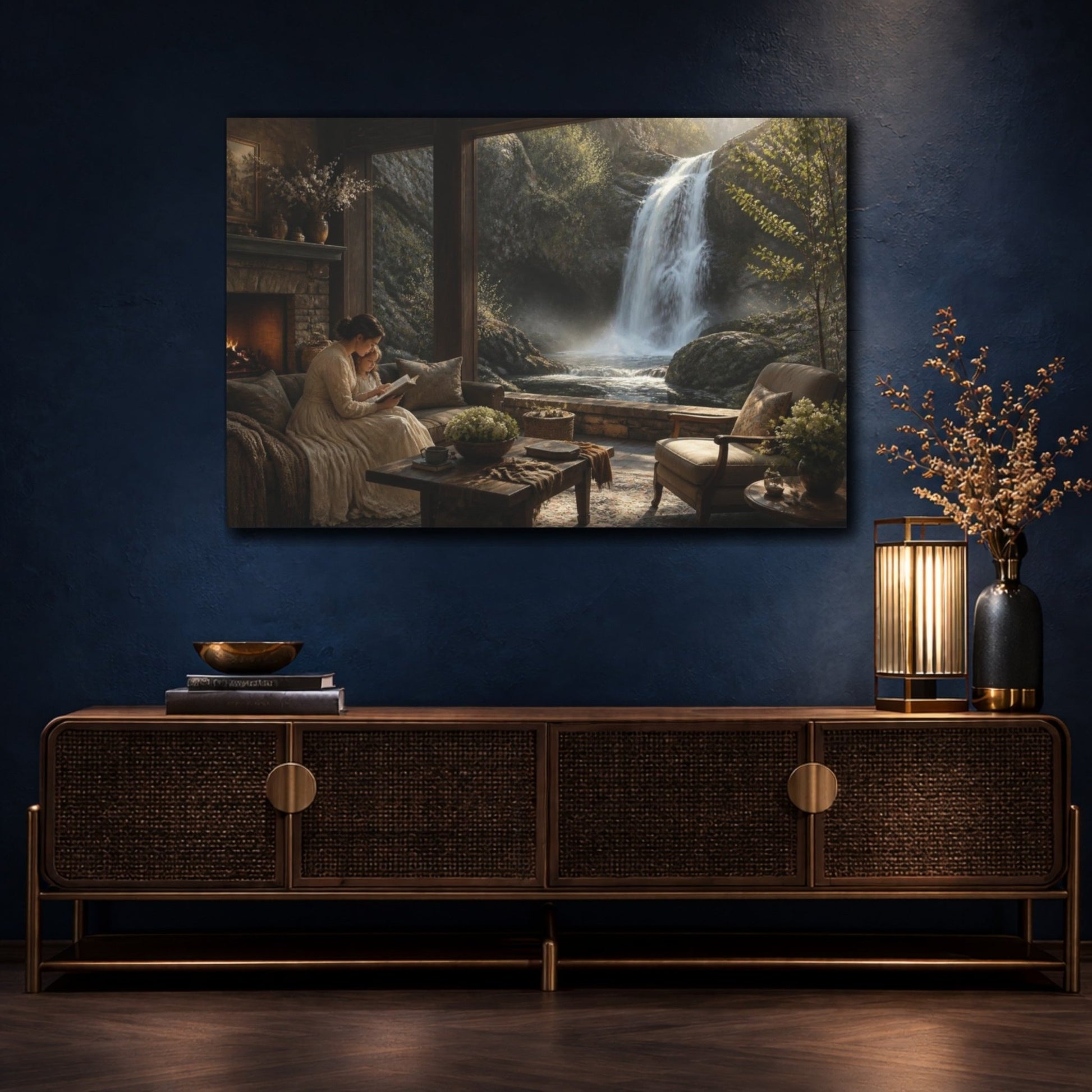 Living Room Waterfall View Canvas Print – Above Sofa - YesArtYes