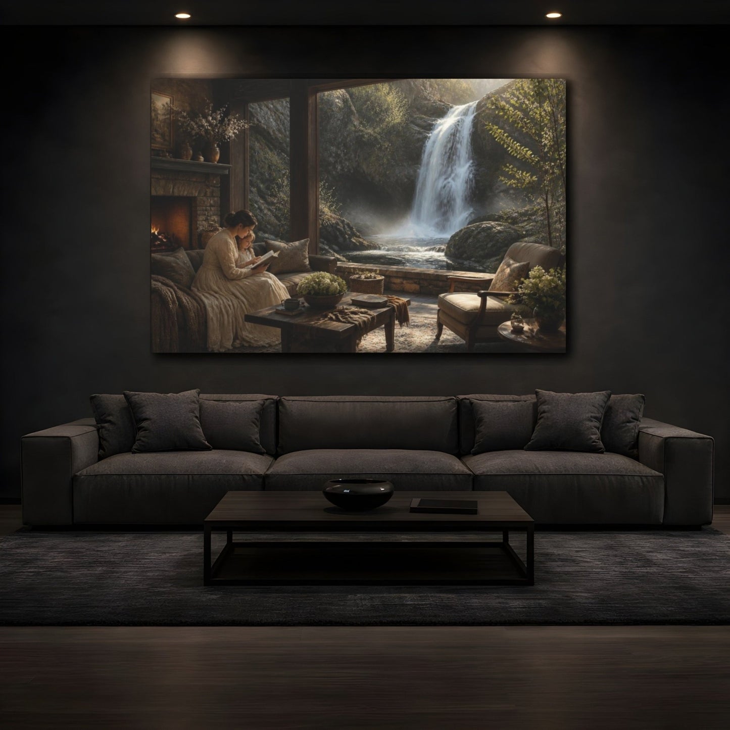 Living Room Waterfall View Canvas Print – Above Sofa - YesArtYes