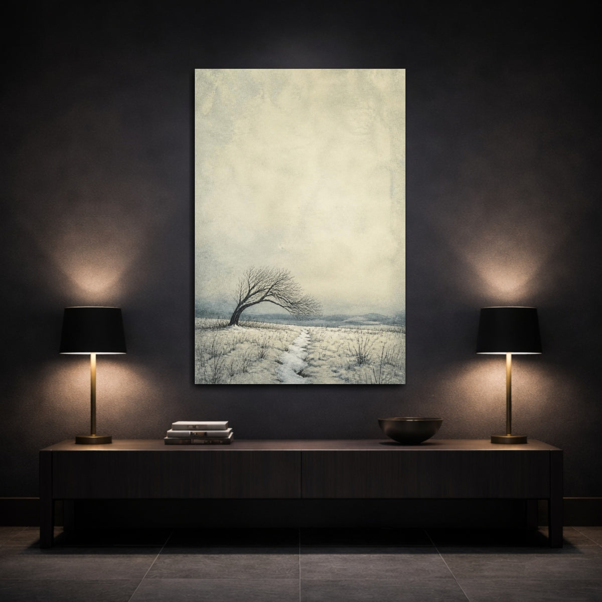 Mockup 3. Lone Bent Tree Path shown as canvas print