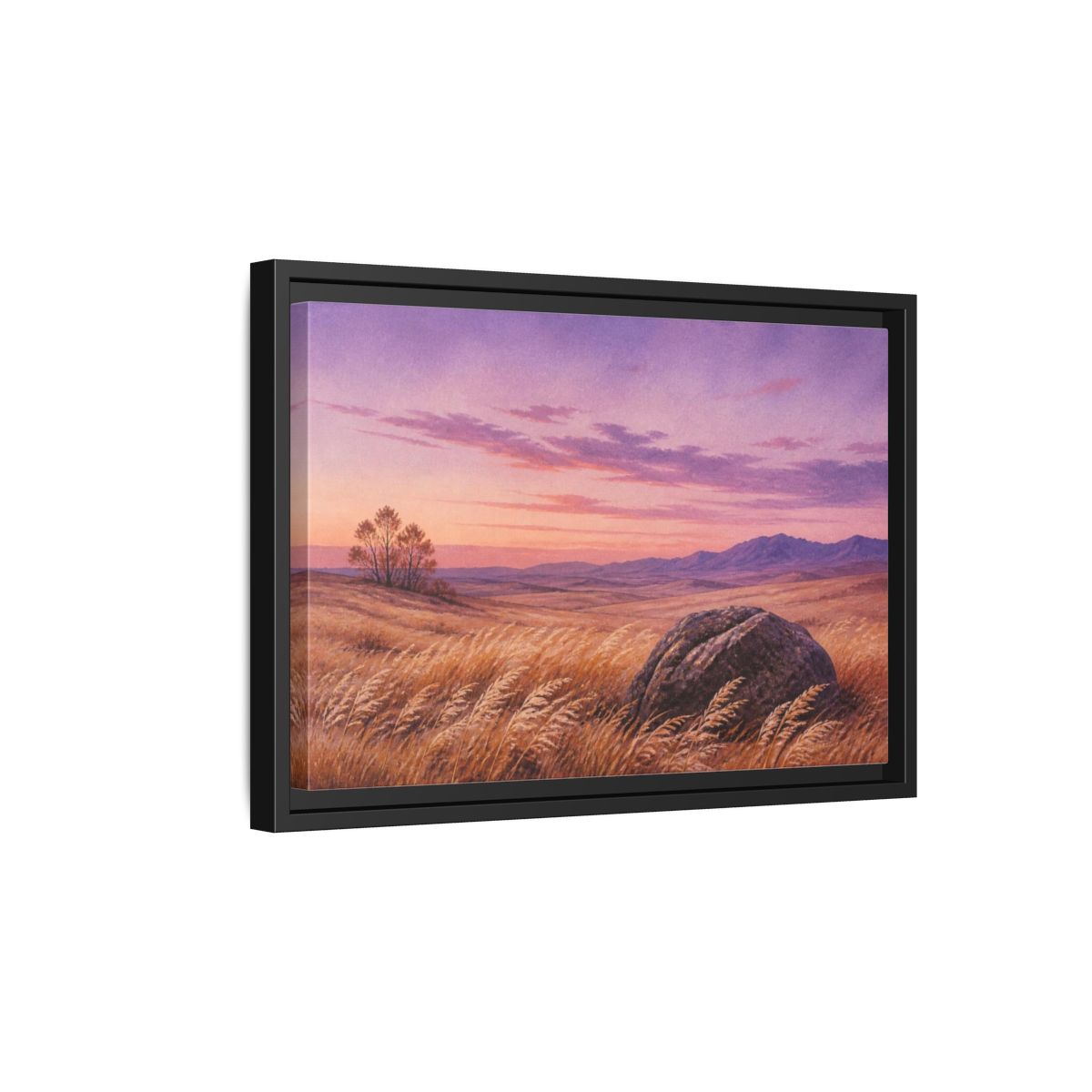Side Mockup 6. Lone Boulder Landscape shown as framed canvas print