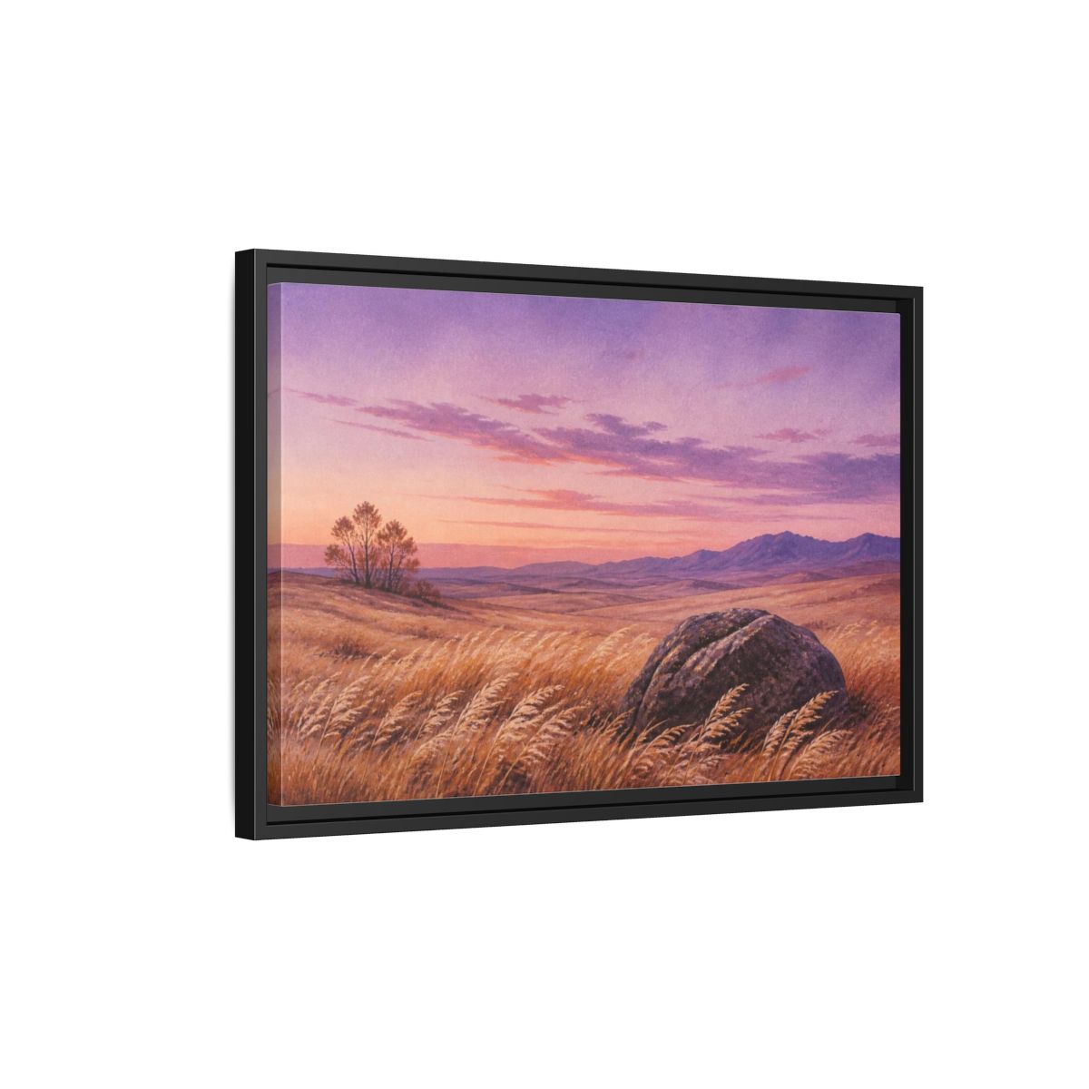 Side Mockup 3. Lone Boulder Landscape shown as framed canvas print