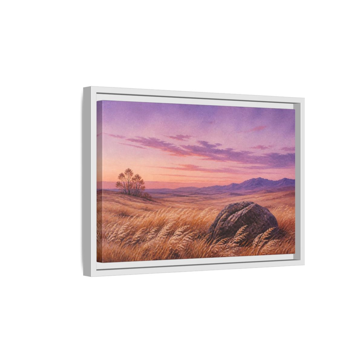 Side Mockup 4. Lone Boulder Landscape shown as framed canvas print