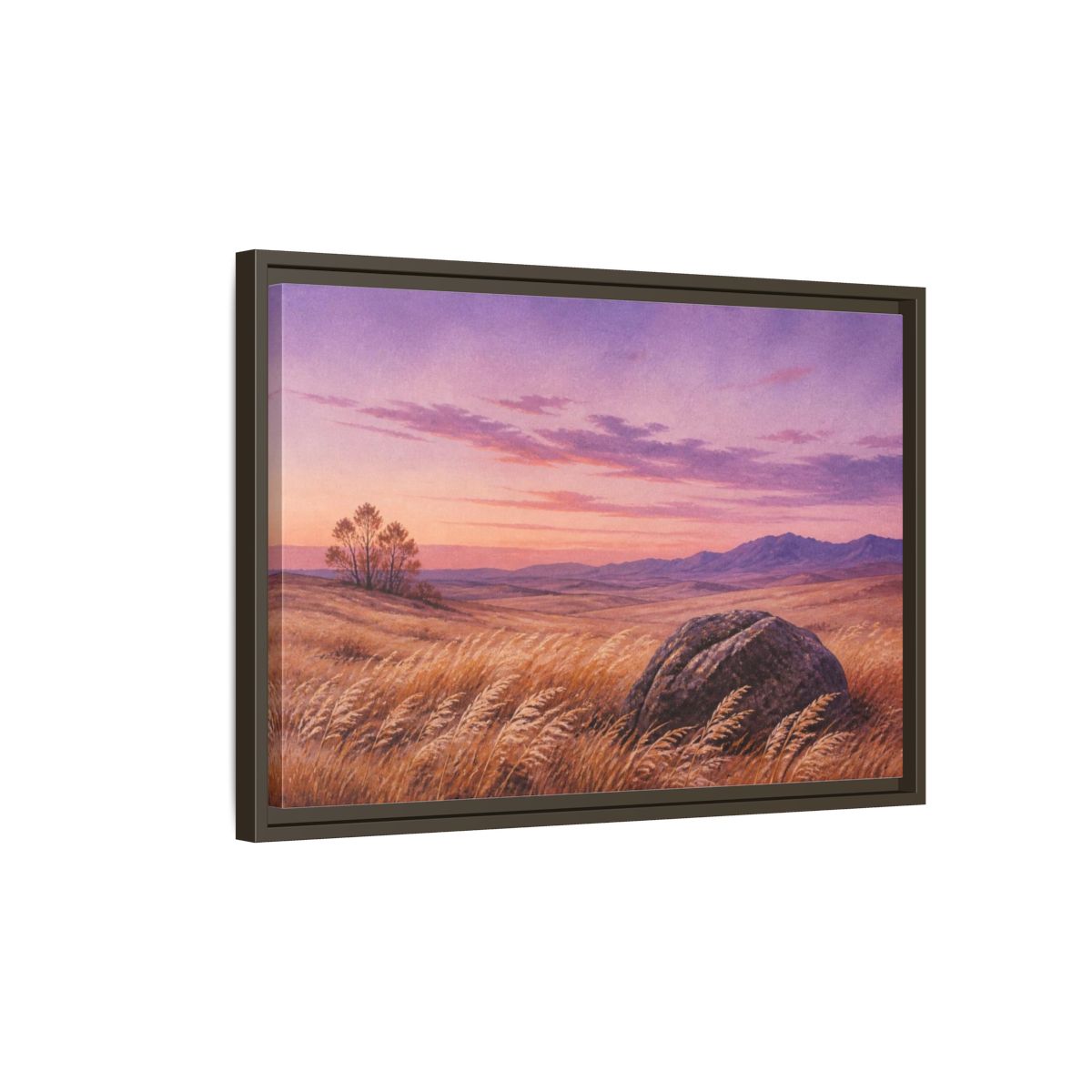 Side Mockup 2. Lone Boulder Landscape shown as framed canvas print