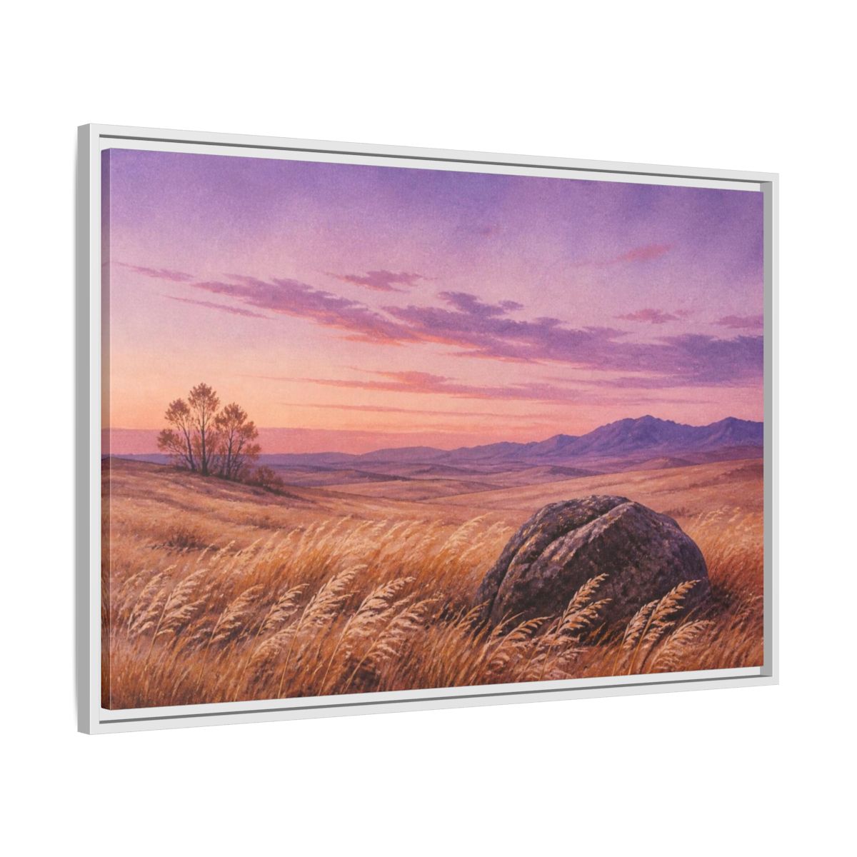 Side Mockup 9. Lone Boulder Landscape shown as framed canvas print