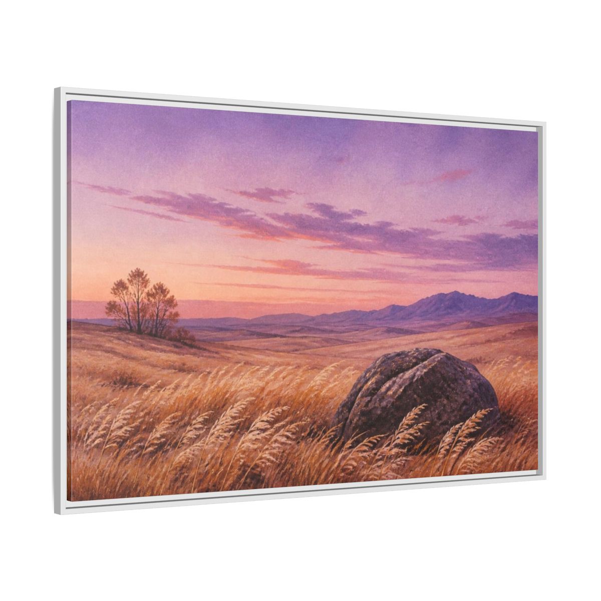 Side Mockup 7. Lone Boulder Landscape shown as framed canvas print