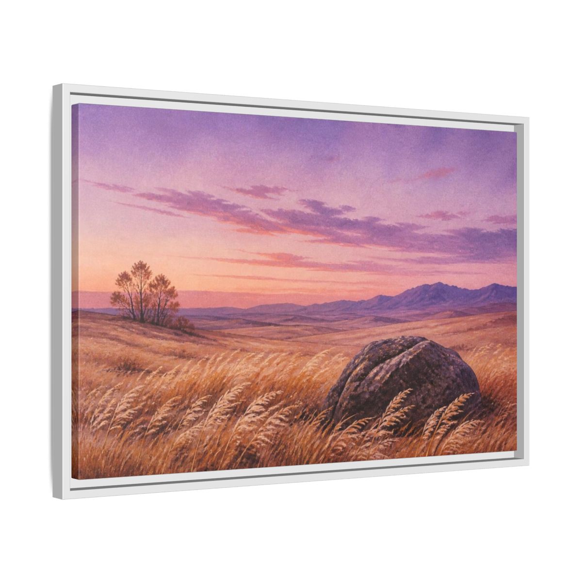 Side Mockup 10. Lone Boulder Landscape shown as framed canvas print