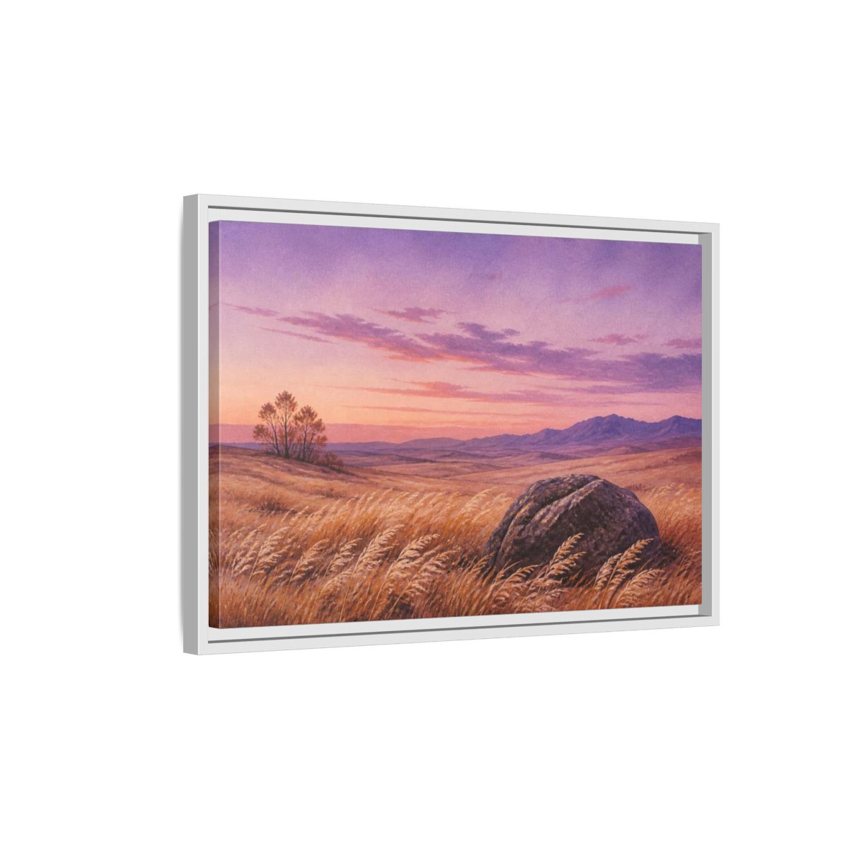 Side Mockup 1. Lone Boulder Landscape shown as framed canvas print
