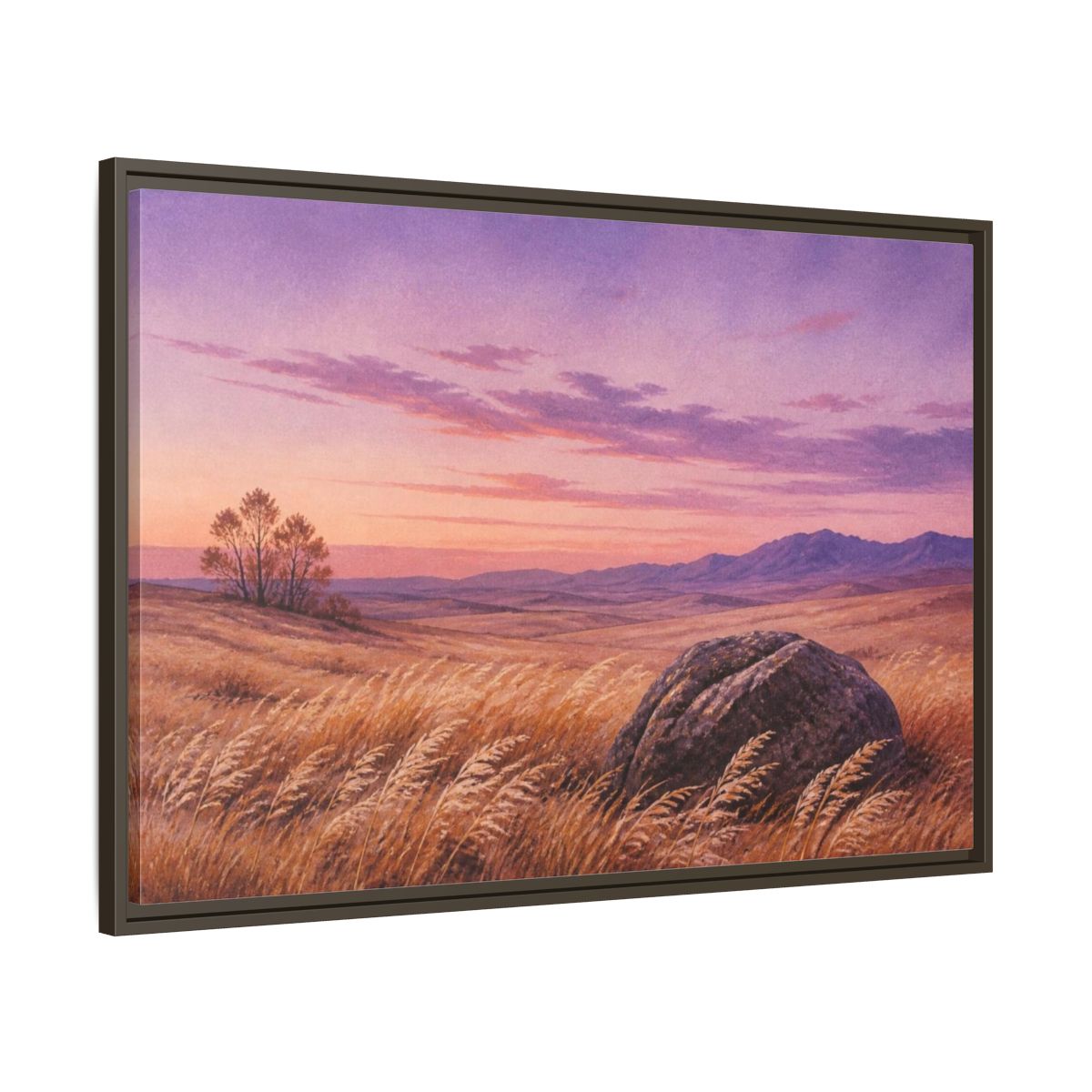 Main Mockup. Lone Boulder Landscape shown as framed canvas print