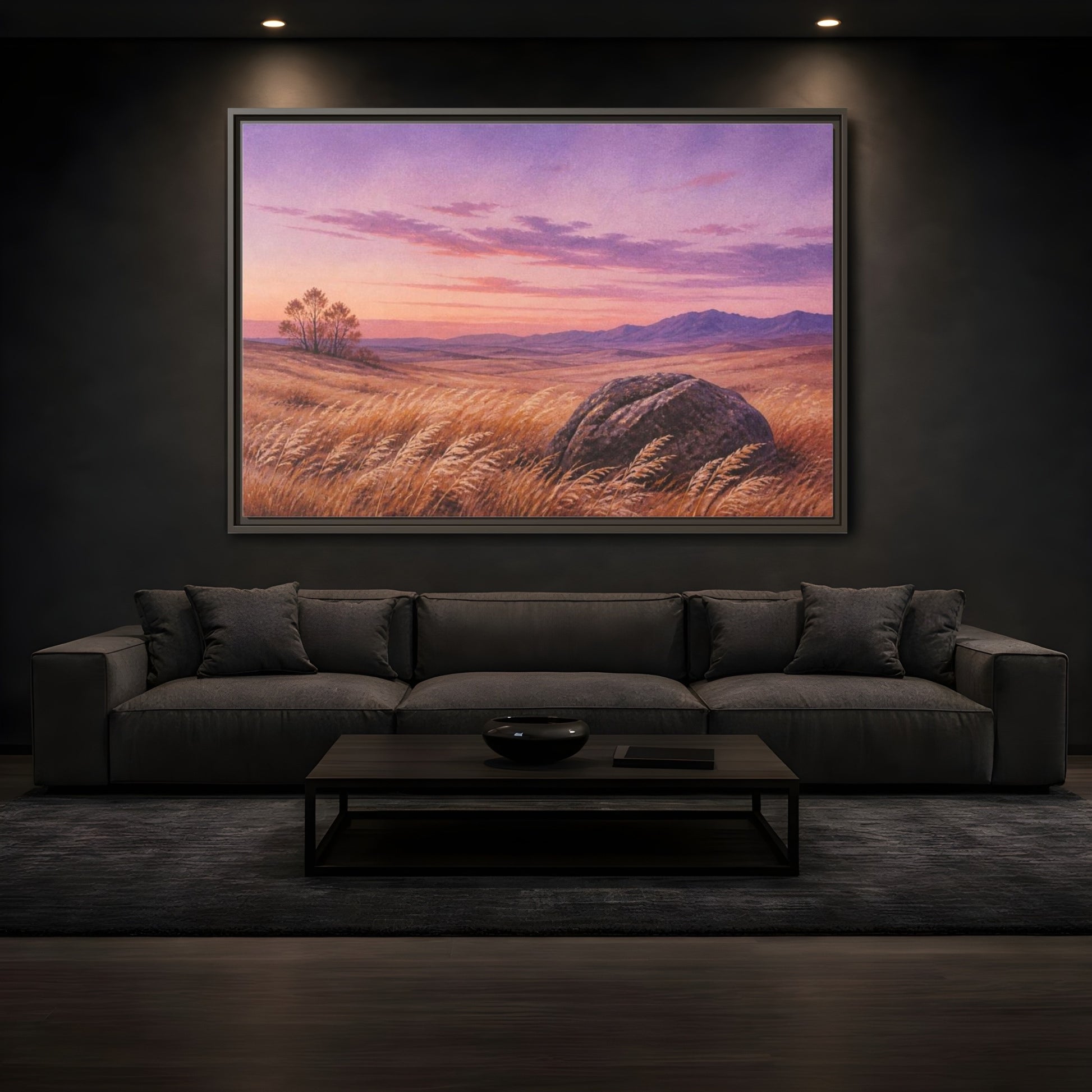 Mockup 3. Lone Boulder Landscape shown as framed canvas print