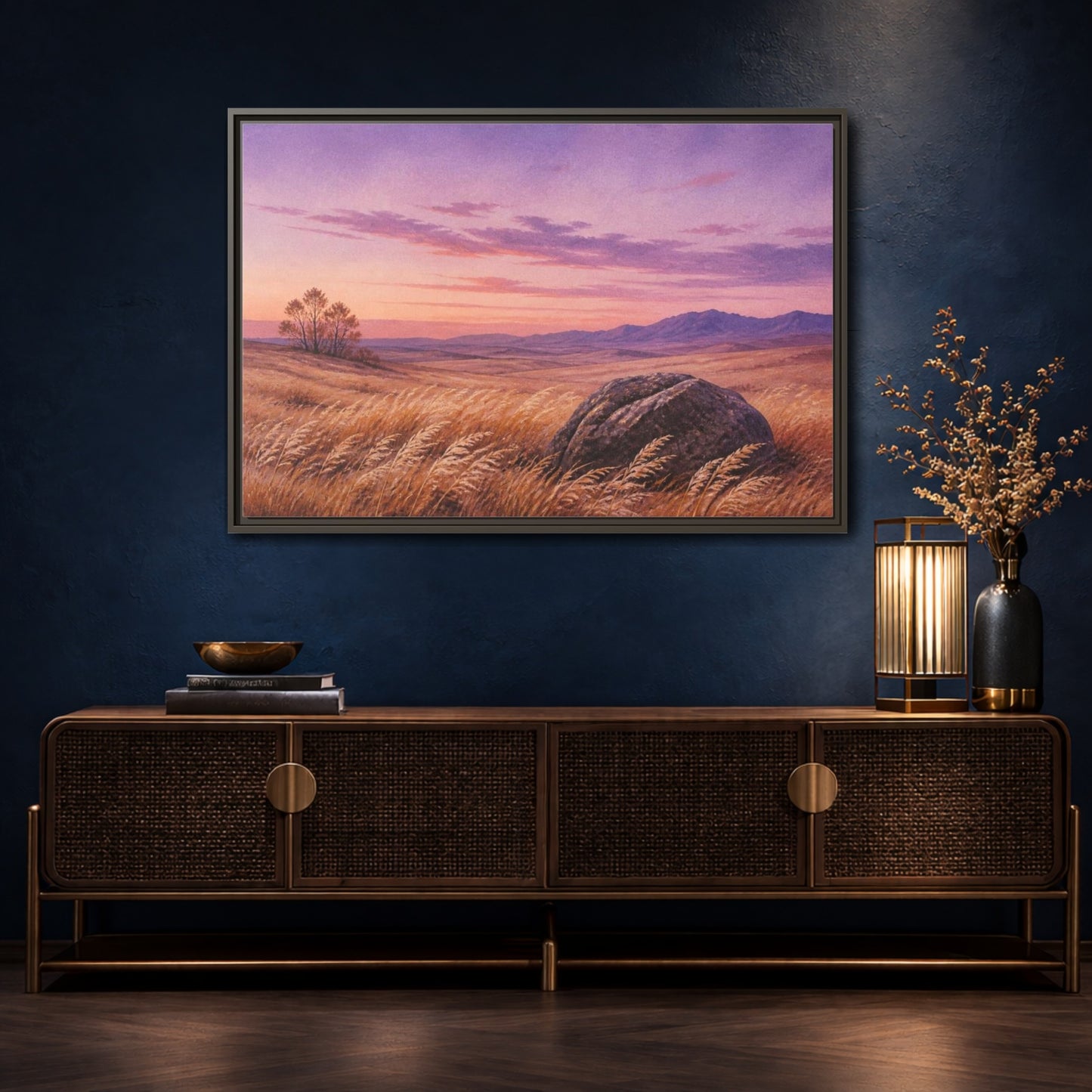 Mockup 4. Lone Boulder Landscape shown as framed canvas print