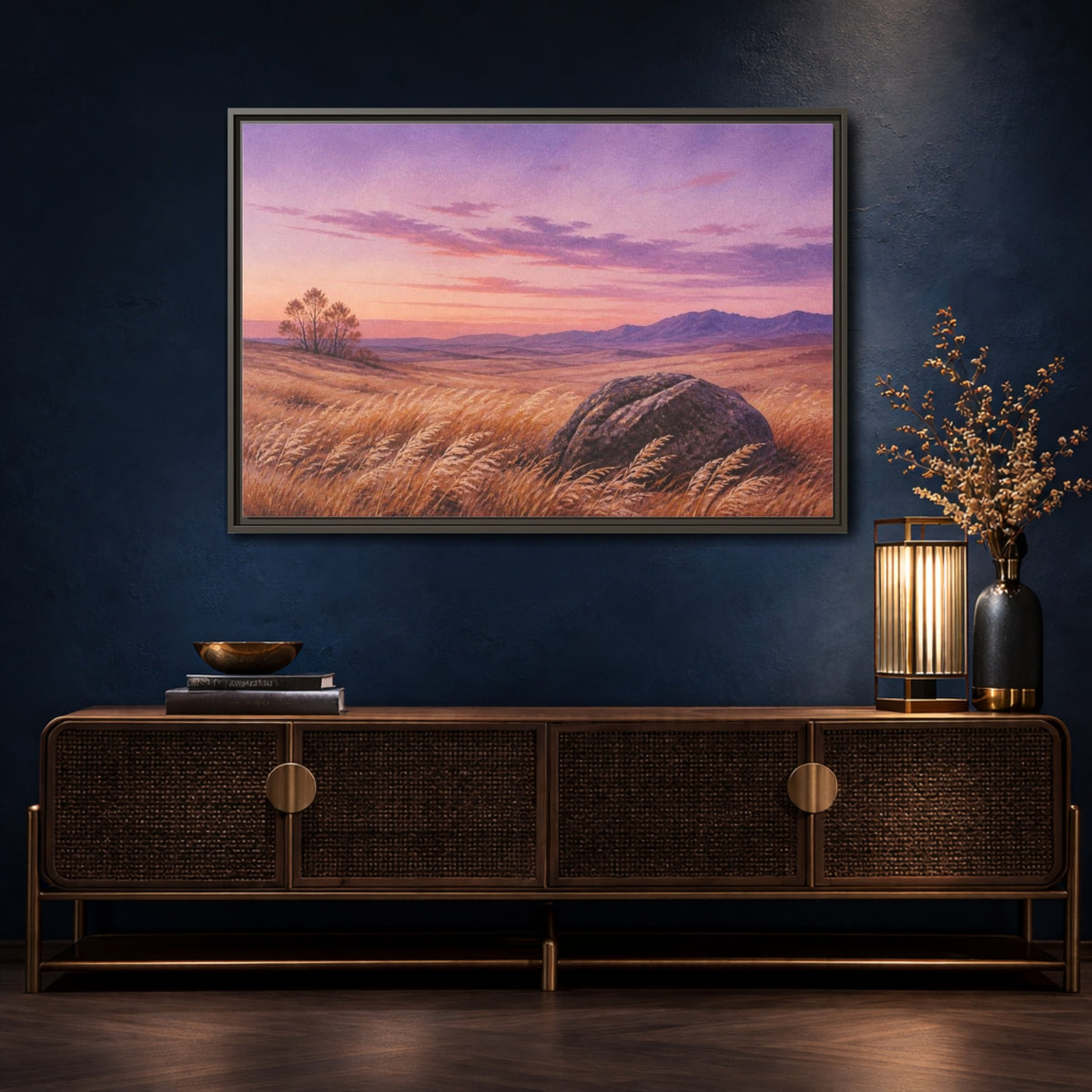 Mockup 4. Lone Boulder Landscape shown as framed canvas print