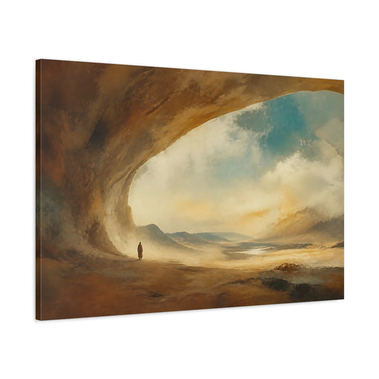 Main Mockup. Lone Figure At Desert Arch shown as canvas print