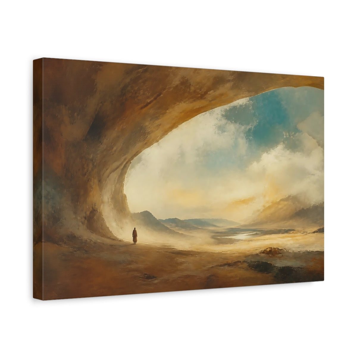 Side Mockup 4. Lone Figure At Desert Arch shown as canvas print