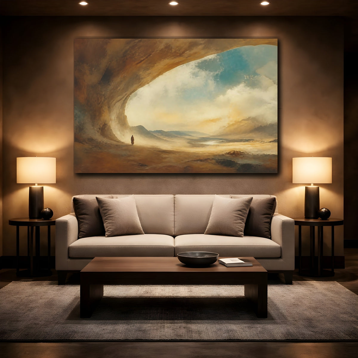 Mockup 2. Lone Figure At Desert Arch shown as canvas print