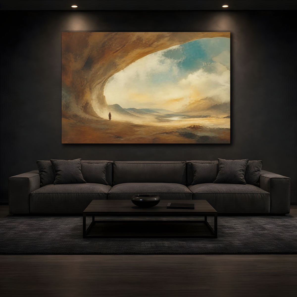Mockup 3. Lone Figure At Desert Arch shown as canvas print