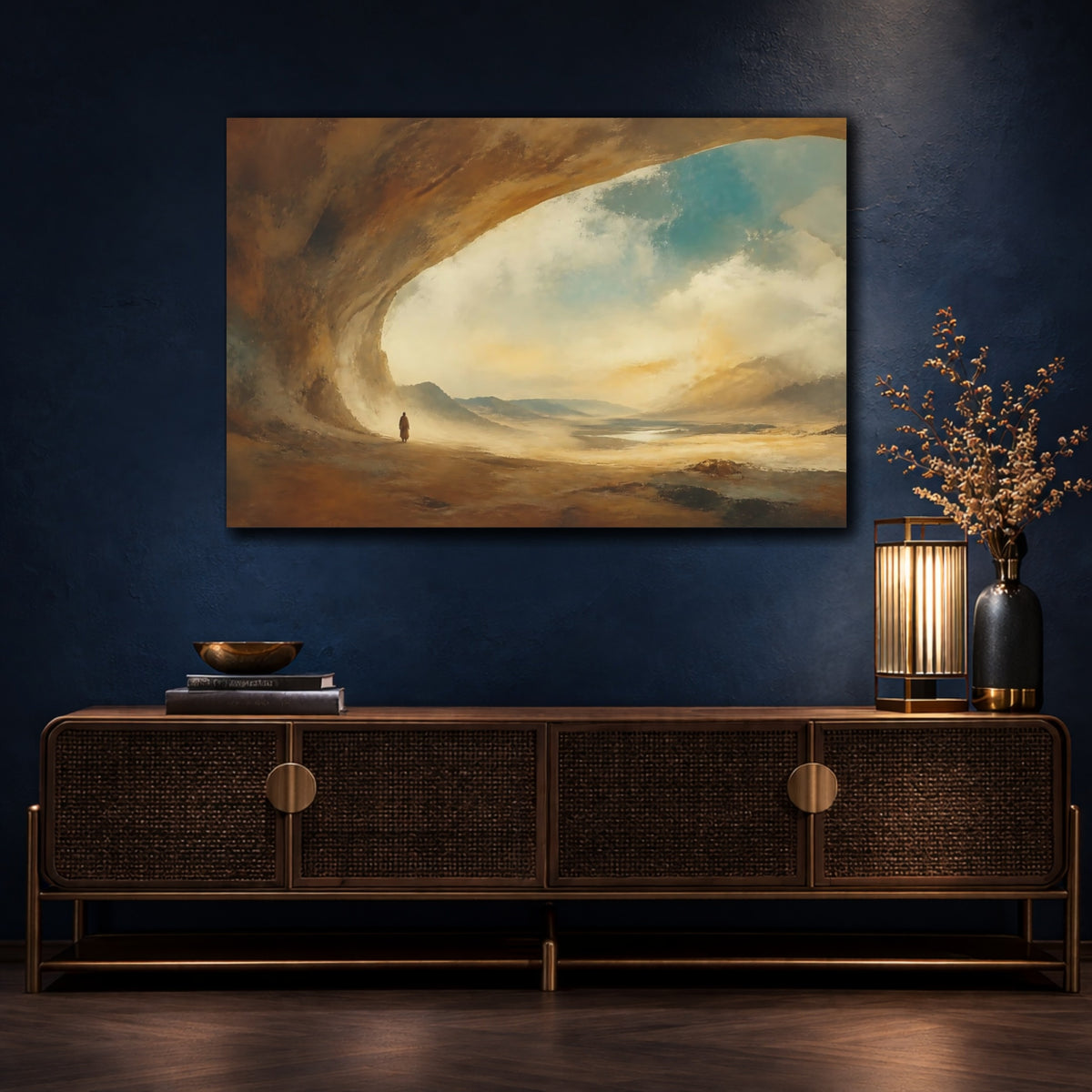 Mockup 4. Lone Figure At Desert Arch shown as canvas print