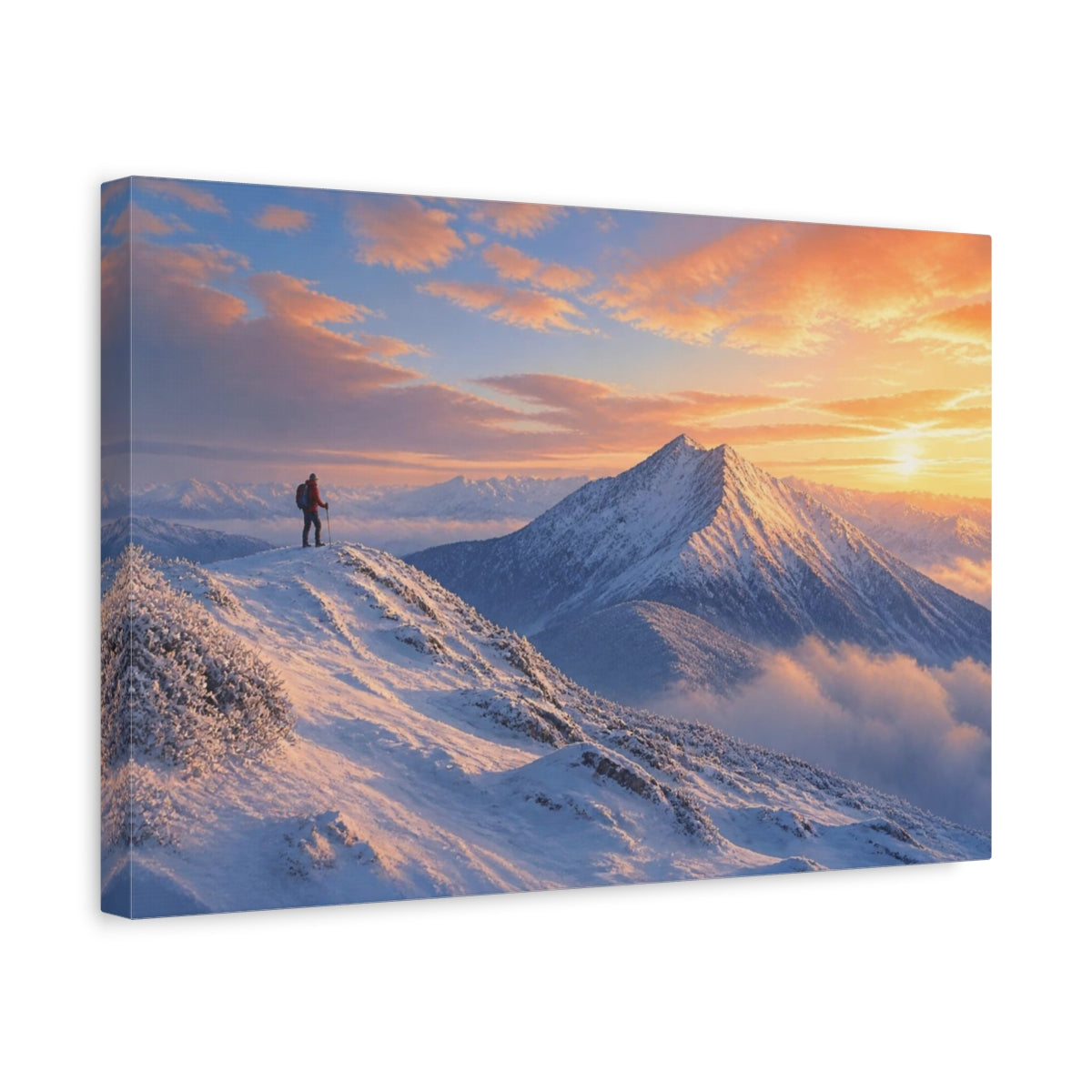 Side Mockup 4. Lone Hiker At Sunrise shown as canvas print