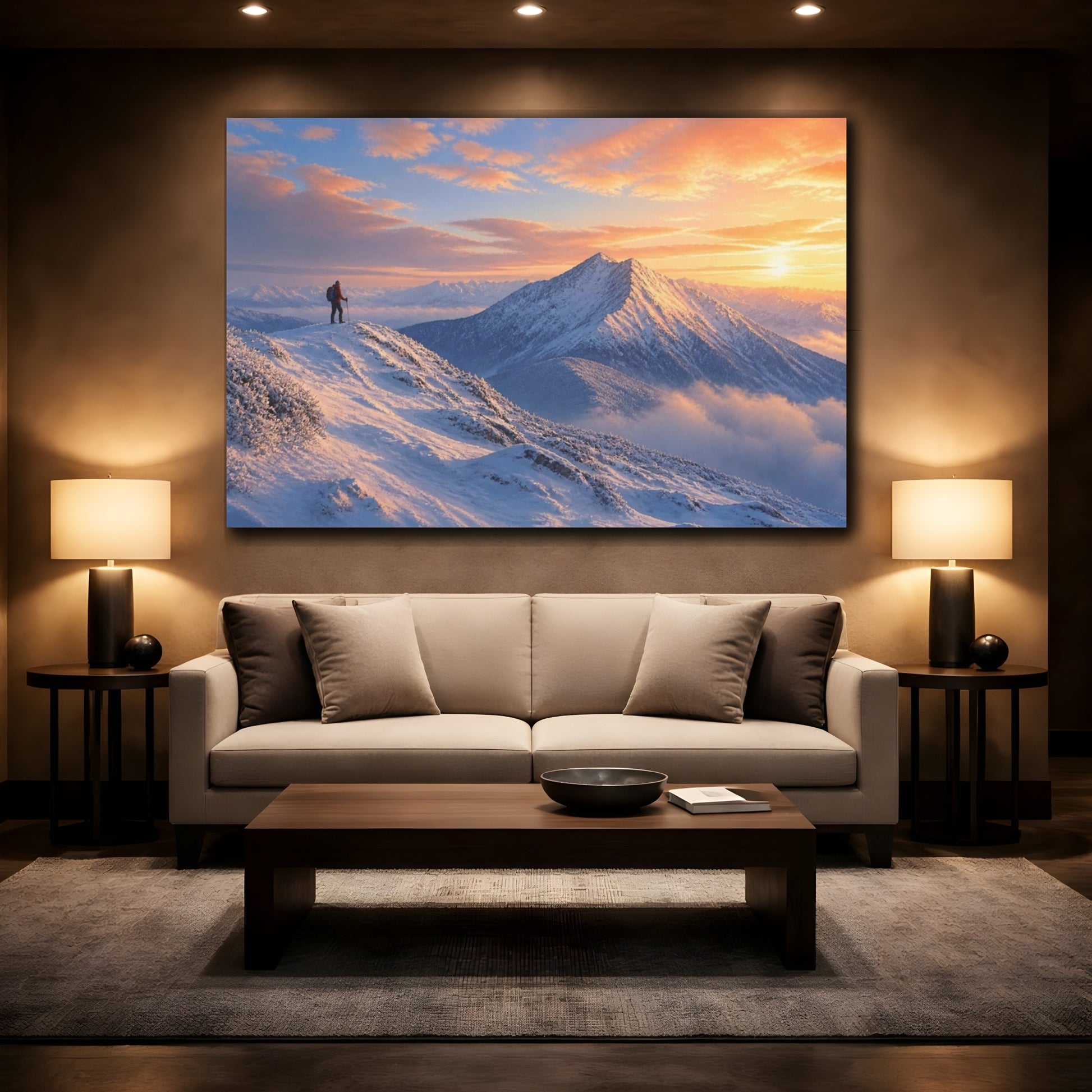 Mockup 2. Lone Hiker At Sunrise shown as canvas print