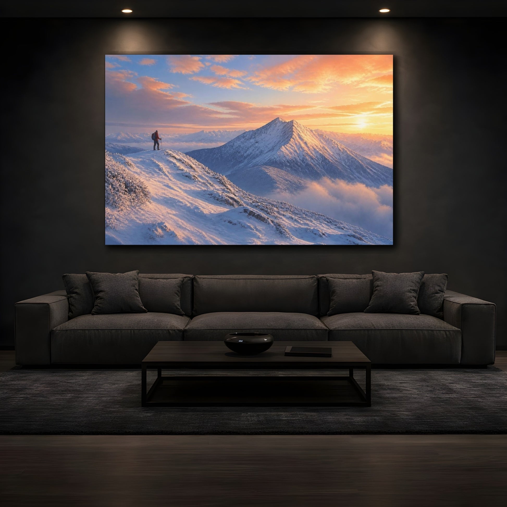 Mockup 3. Lone Hiker At Sunrise shown as canvas print