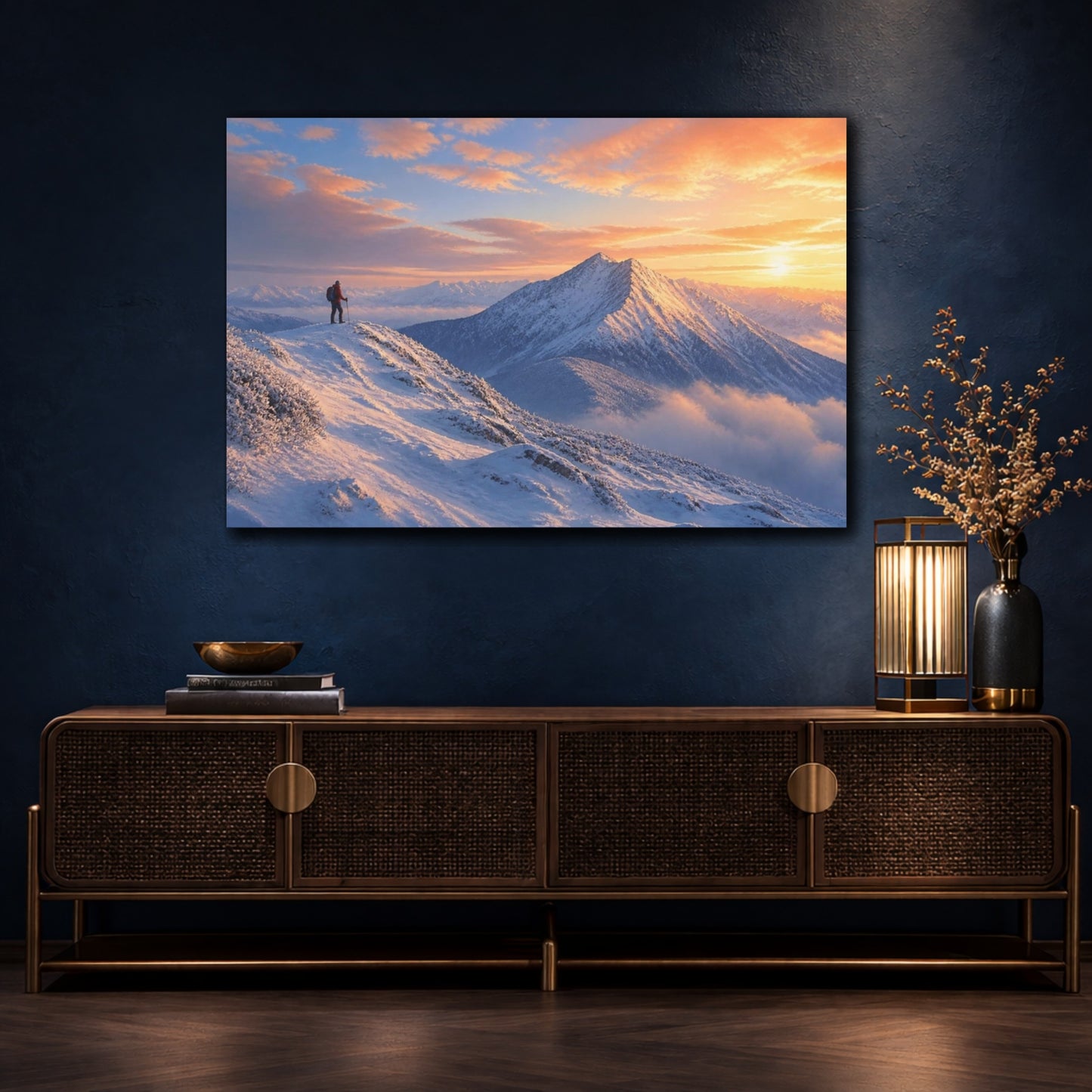 Mockup 4. Lone Hiker At Sunrise shown as canvas print