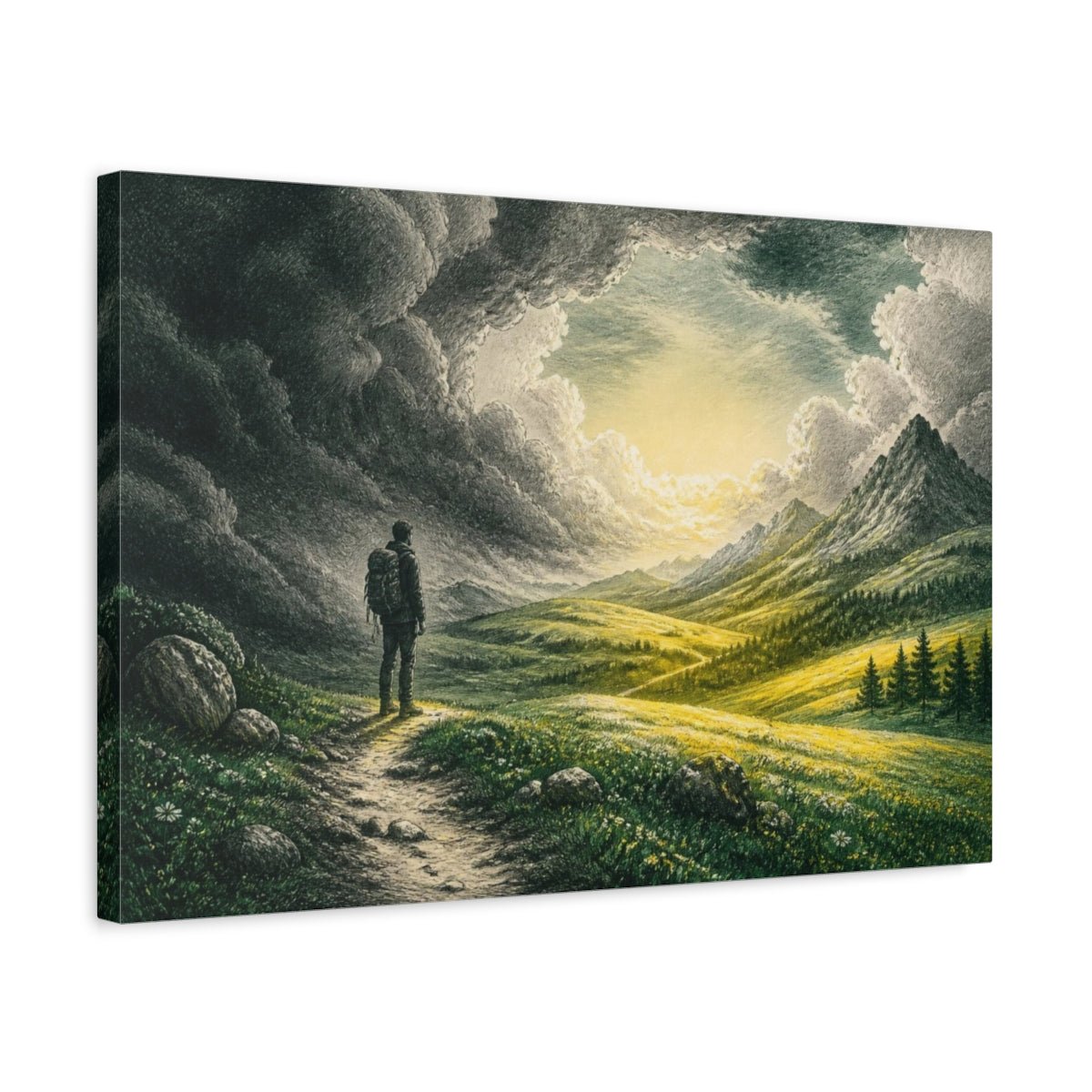 Lone Hiker Motivation Canvas Print – Living Room, Above Console Table - YesArtYes