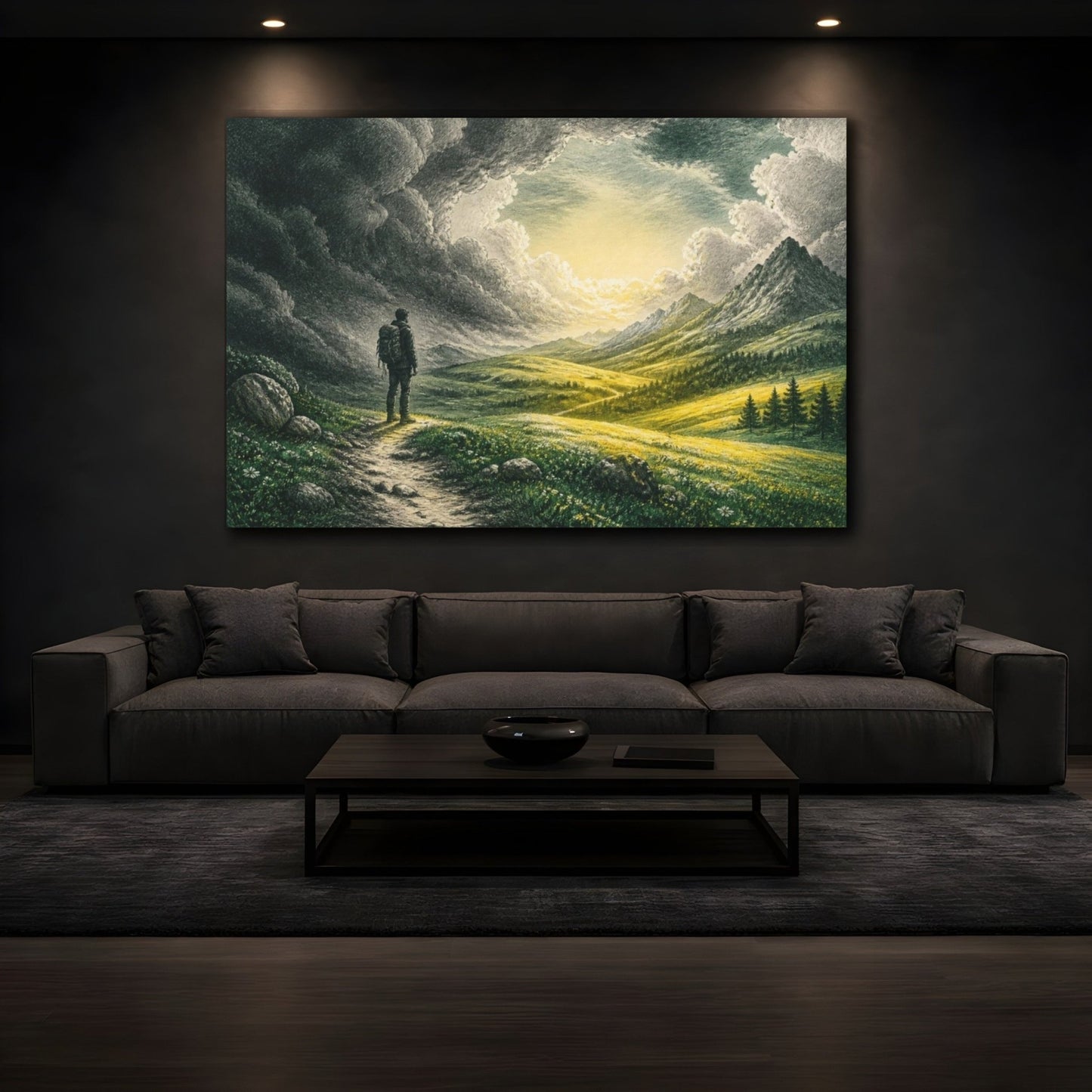 Lone Hiker Motivation Canvas Print – Living Room, Above Console Table - YesArtYes