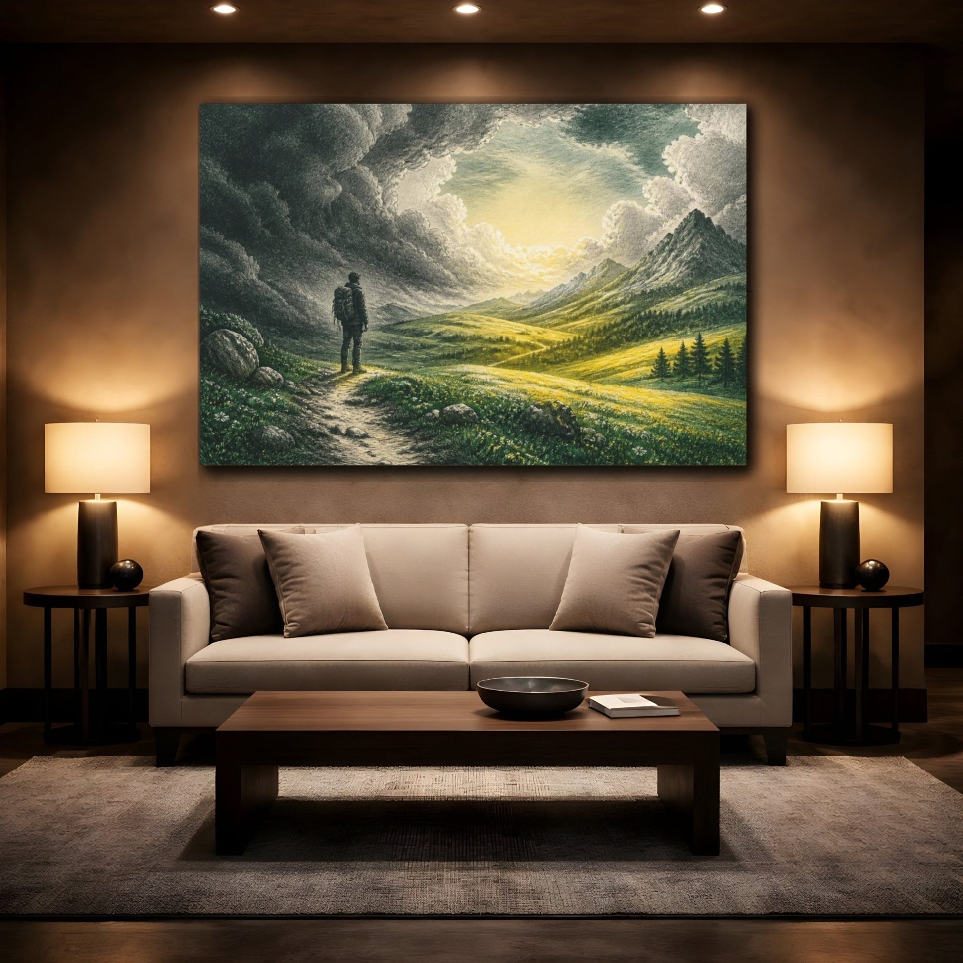 Lone Hiker Motivation Canvas Print – Living Room, Above Console Table - YesArtYes