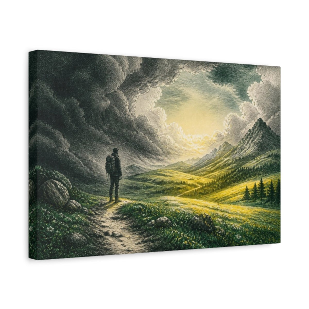 Lone Hiker Motivation Canvas Print – Living Room, Above Console Table - YesArtYes