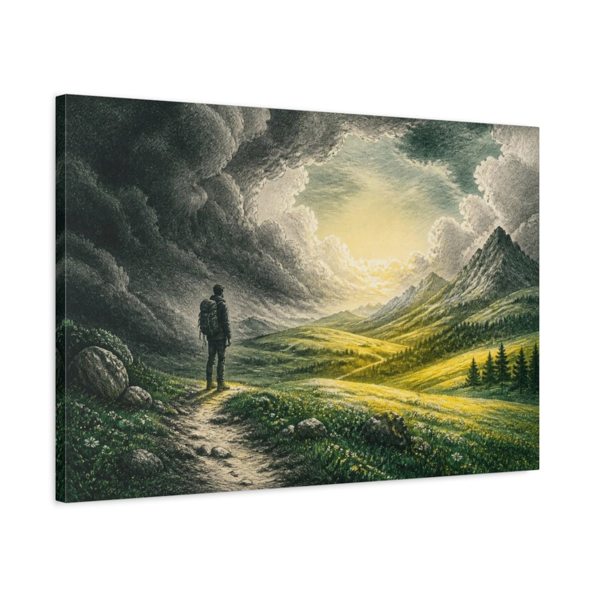 Lone Hiker Motivation Canvas Print – Living Room, Above Console Table - YesArtYes