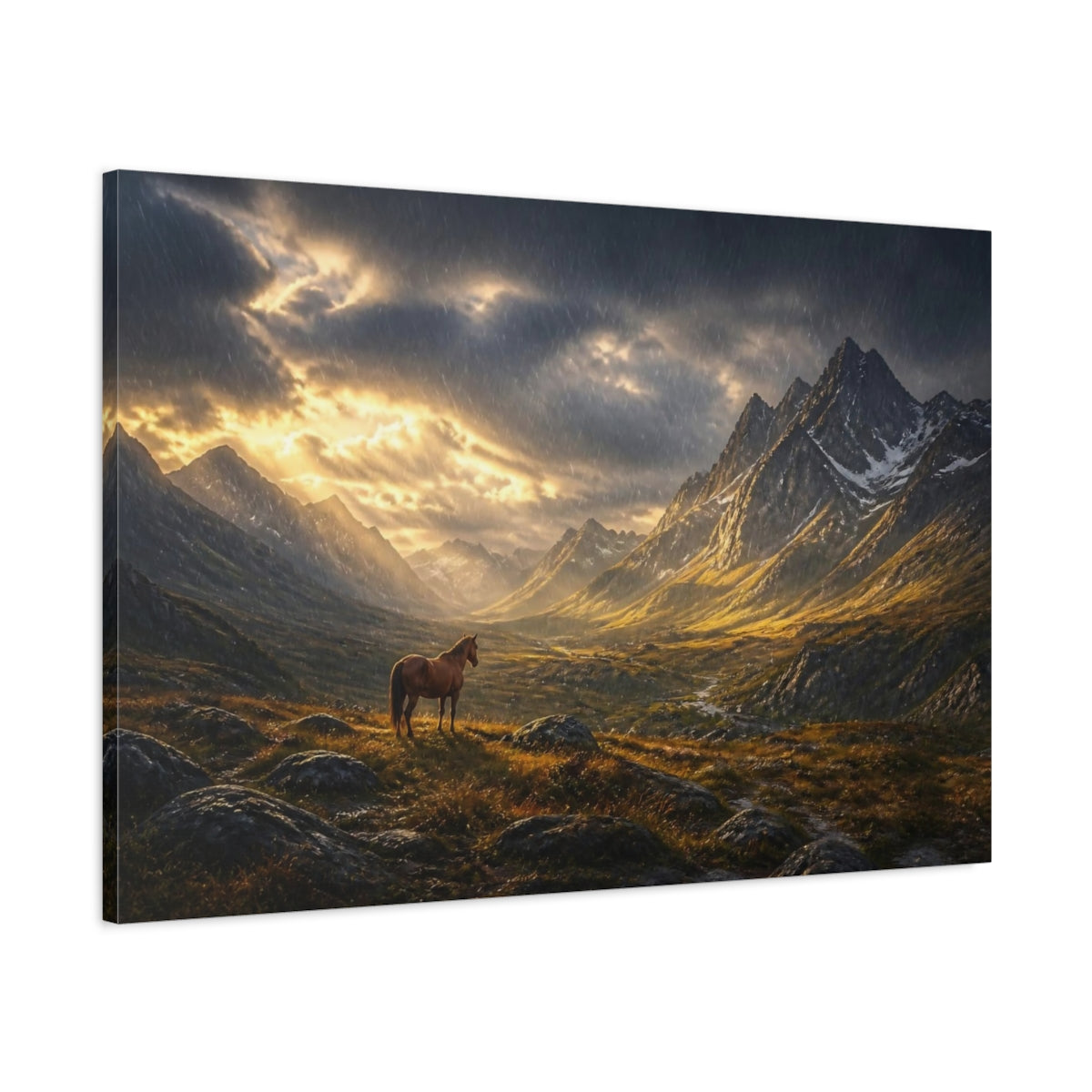 Main Mockup. Lone Horse Landscape shown as canvas print