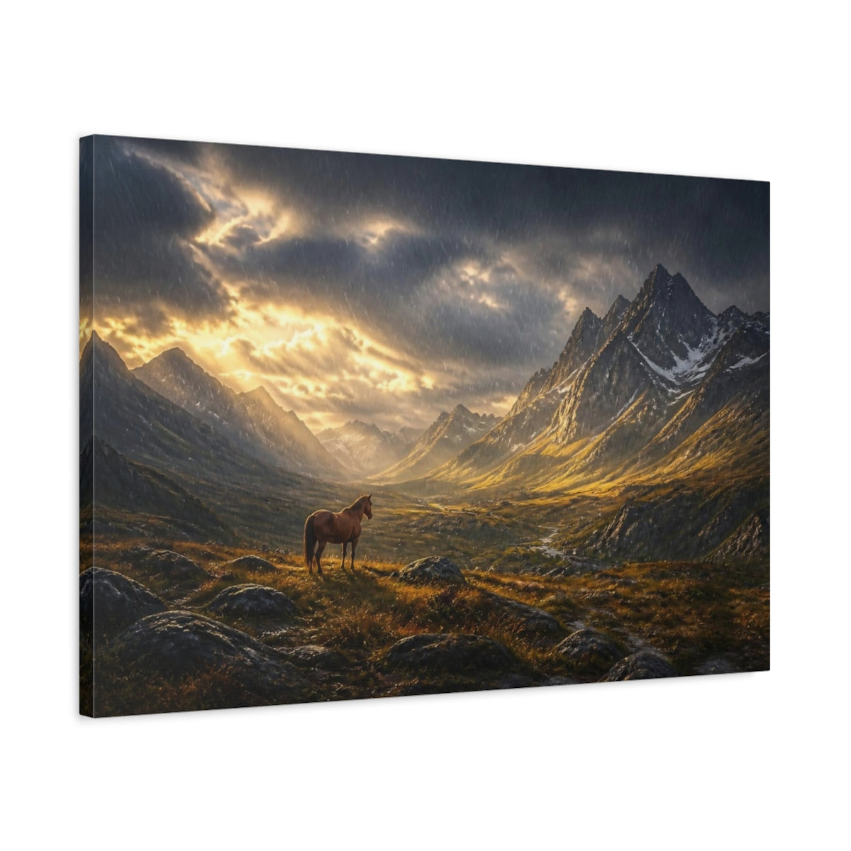 Side Mockup 2. Lone Horse Landscape shown as canvas print