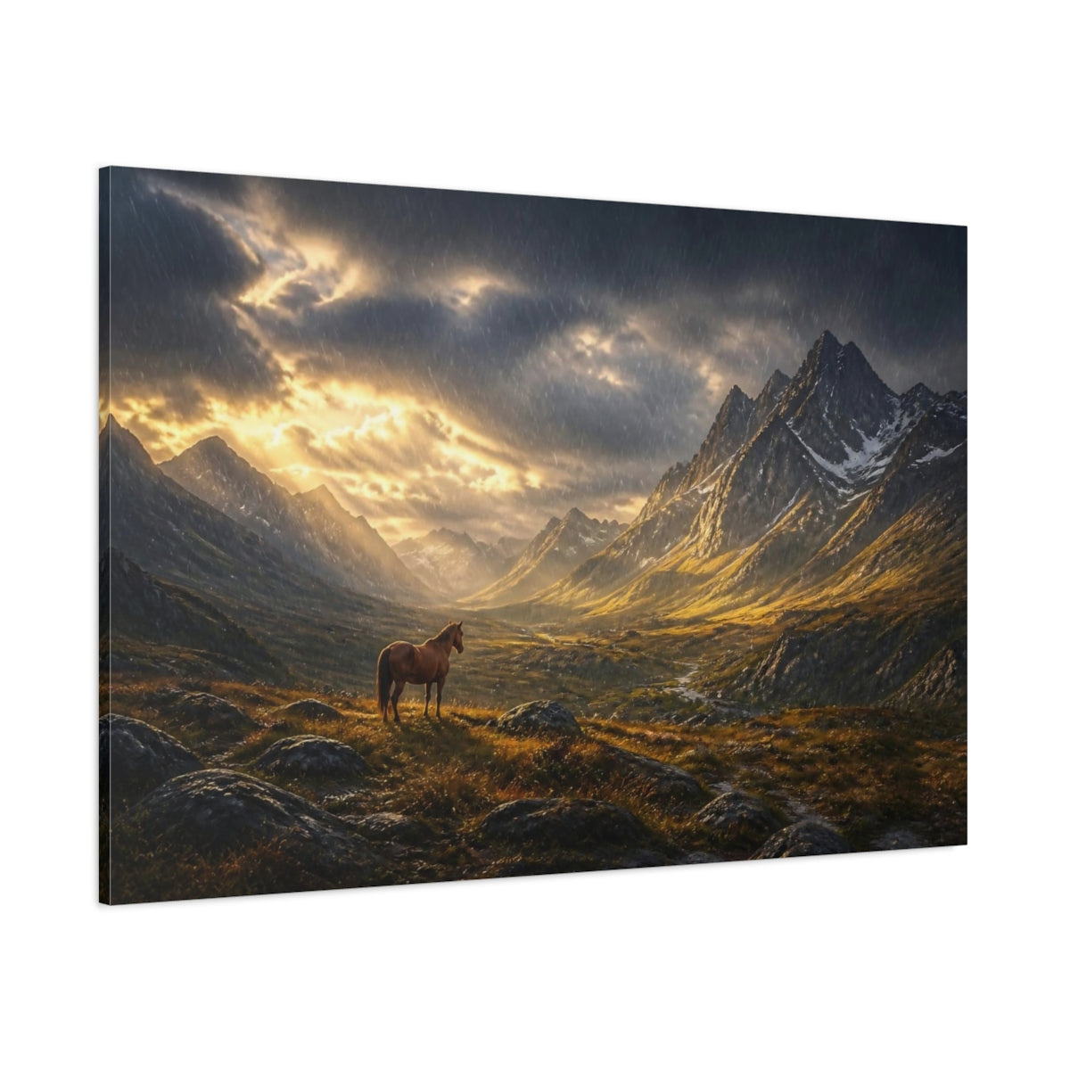 Side Mockup 1. Lone Horse Landscape shown as canvas print