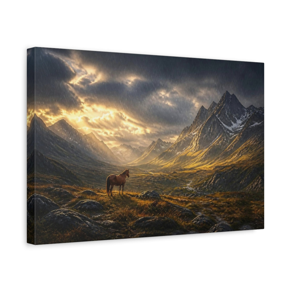 Side Mockup 4. Lone Horse Landscape shown as canvas print