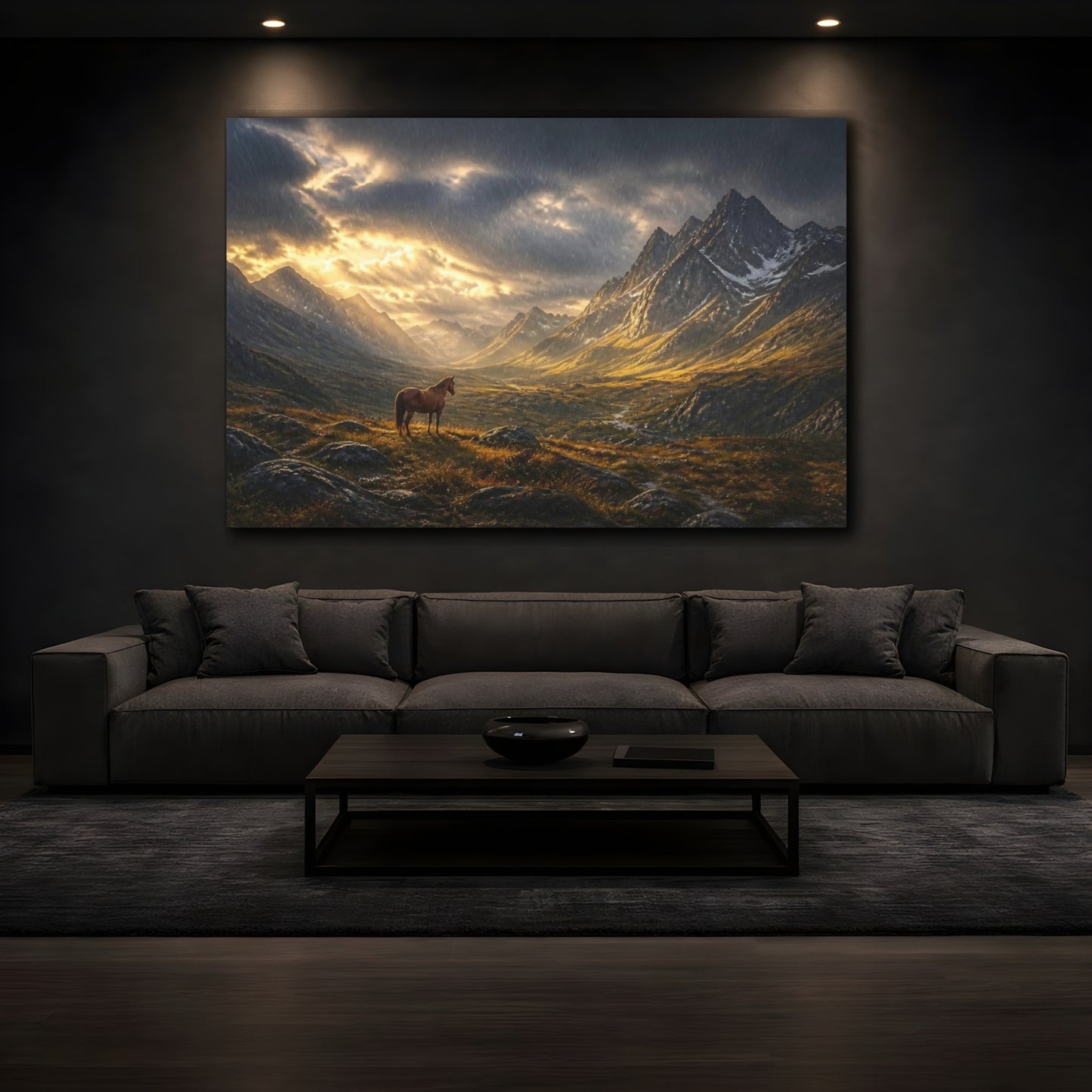 Mockup 3. Lone Horse Landscape shown as canvas print