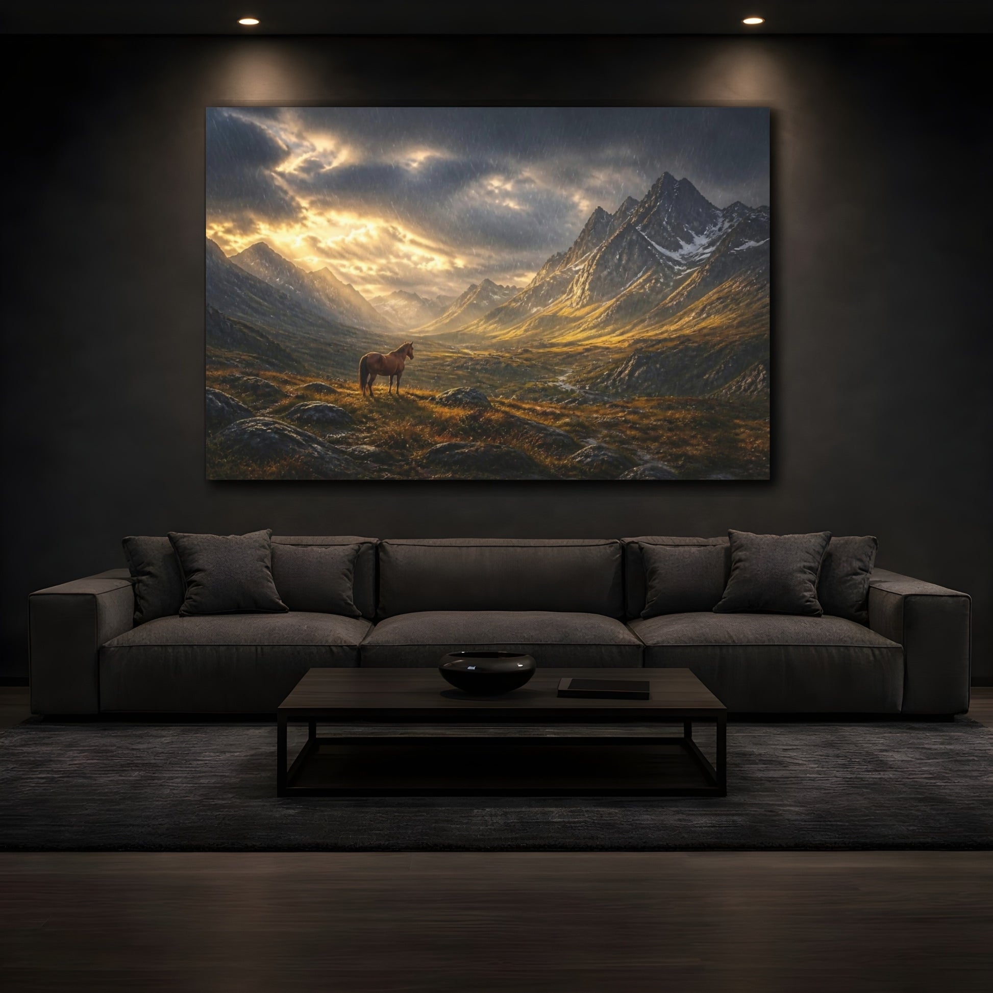 Mockup 3. Lone Horse Landscape shown as canvas print
