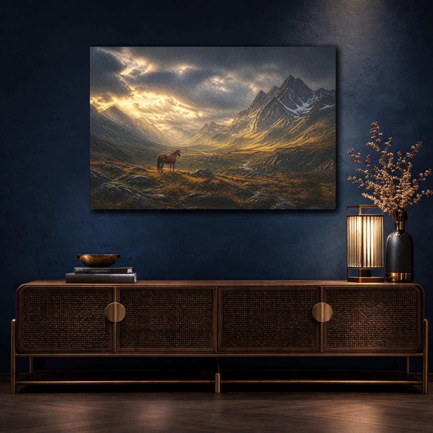 Mockup 4. Lone Horse Landscape shown as canvas print