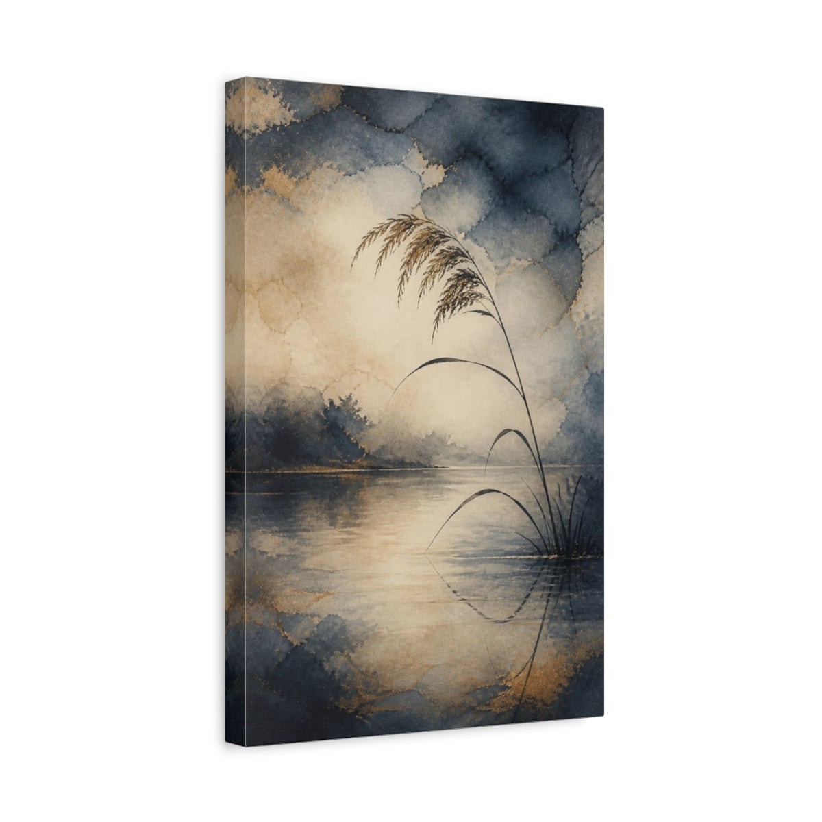 Side Mockup 4. Lone Reed Reflection shown as canvas print