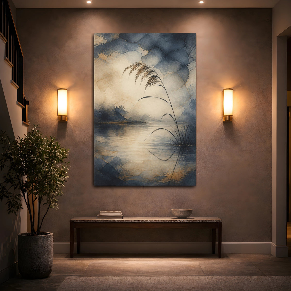 Mockup 2. Lone Reed Reflection shown as canvas print