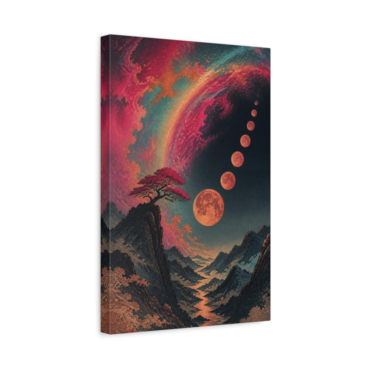 Side Mockup 4. Lone Tree Under Moons shown as canvas print