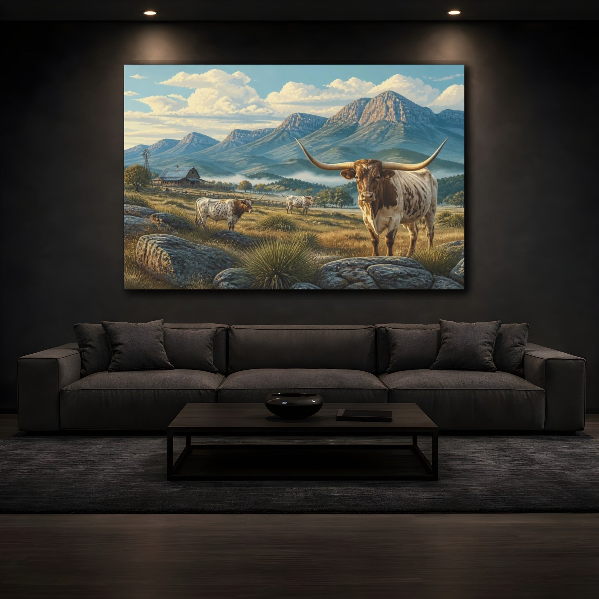 Mockup 3. Longhorn Morning Ranch shown as canvas print