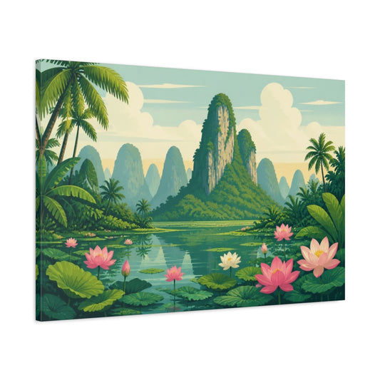 Main Mockup. Lotus Lagoon Retreat shown as canvas print