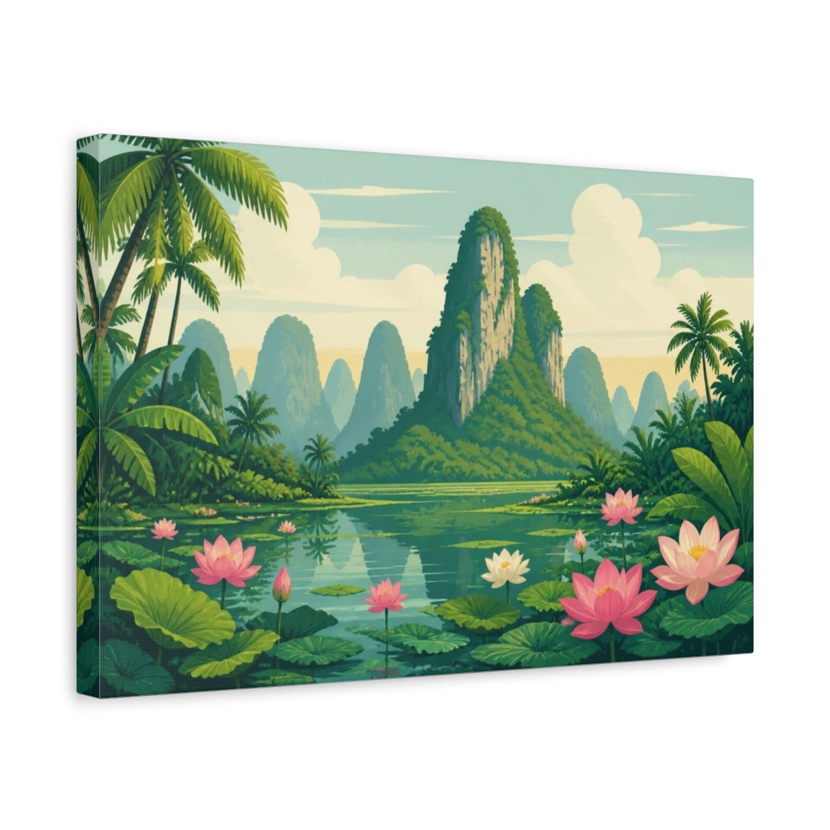 Side Mockup 4. Lotus Lagoon Retreat shown as canvas print