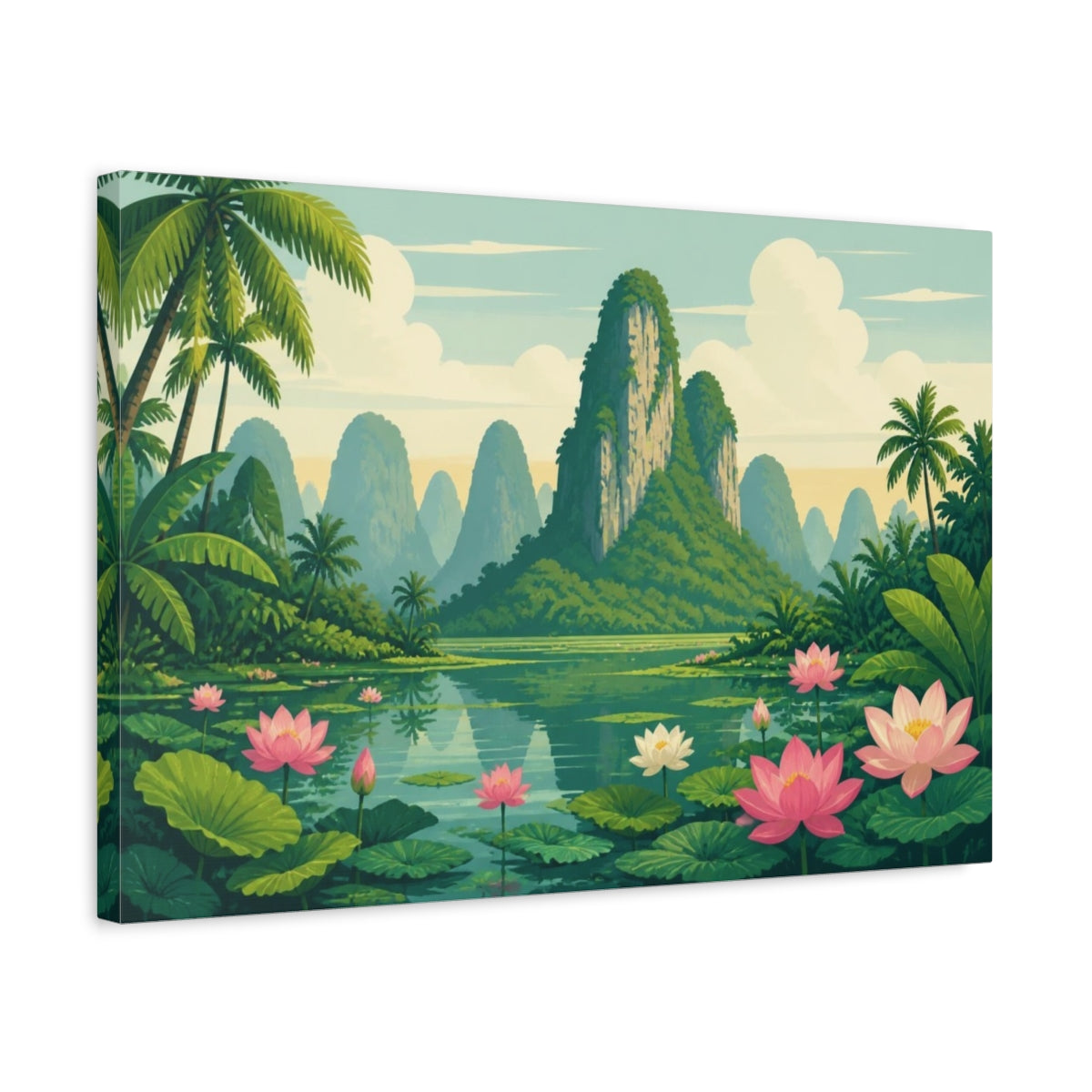 Side Mockup 3. Lotus Lagoon Retreat shown as canvas print