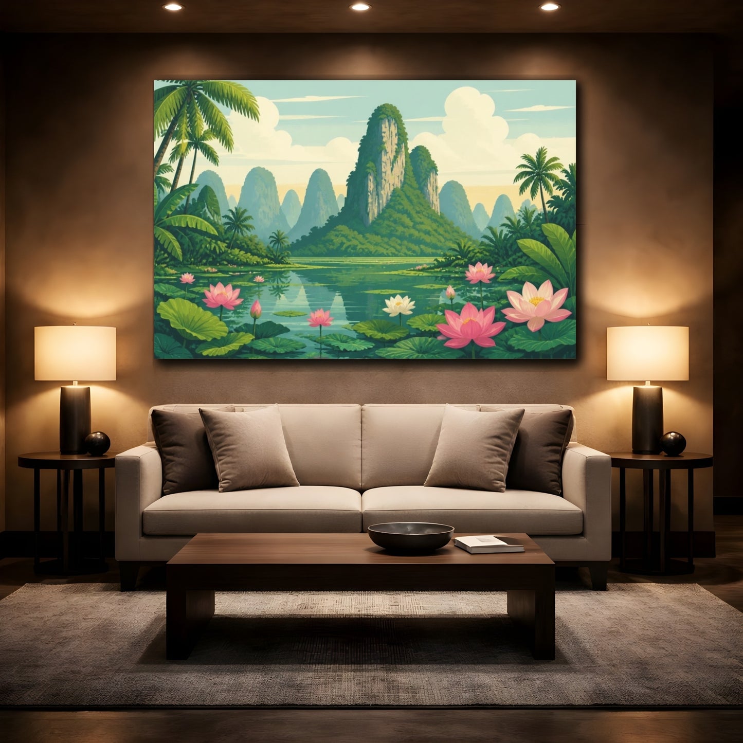 Mockup 2. Lotus Lagoon Retreat shown as canvas print