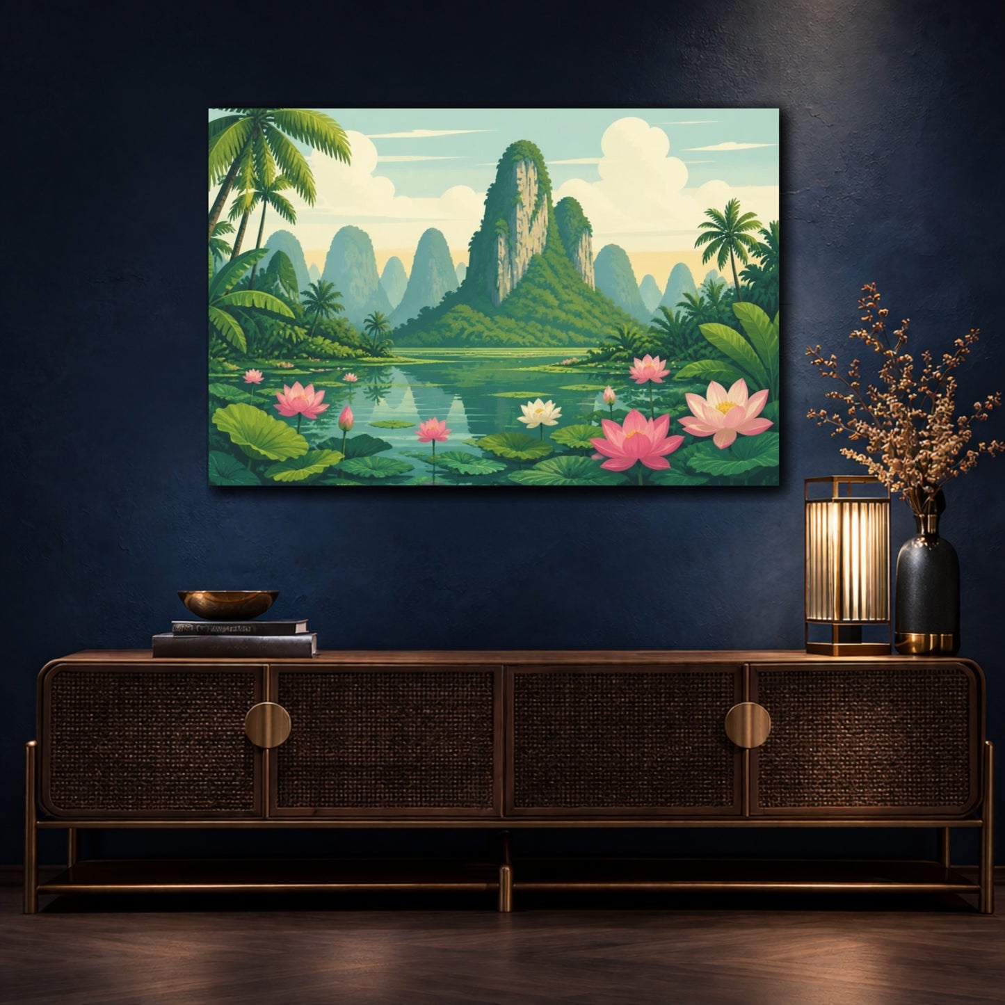 Mockup 4. Lotus Lagoon Retreat shown as canvas print