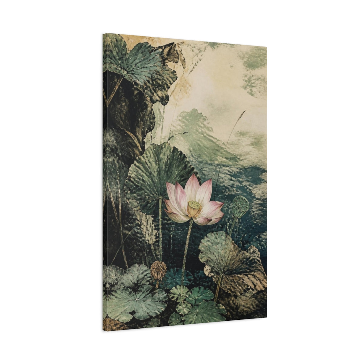 Main Mockup. Lotus Nature Bloom shown as canvas print