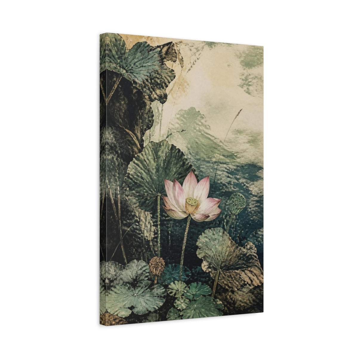 Side Mockup 3. Lotus Nature Bloom shown as canvas print