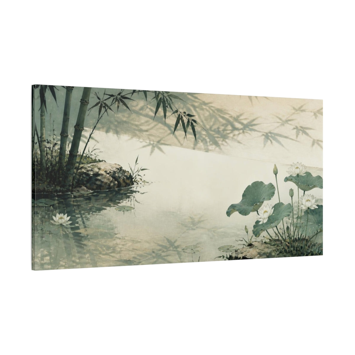 Side Mockup 2. Lotus Pond Nature Study shown as canvas print