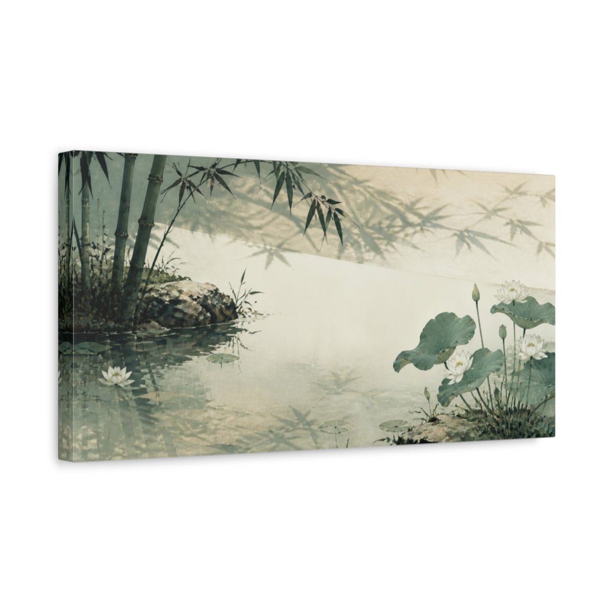 Side Mockup 3. Lotus Pond Nature Study shown as canvas print