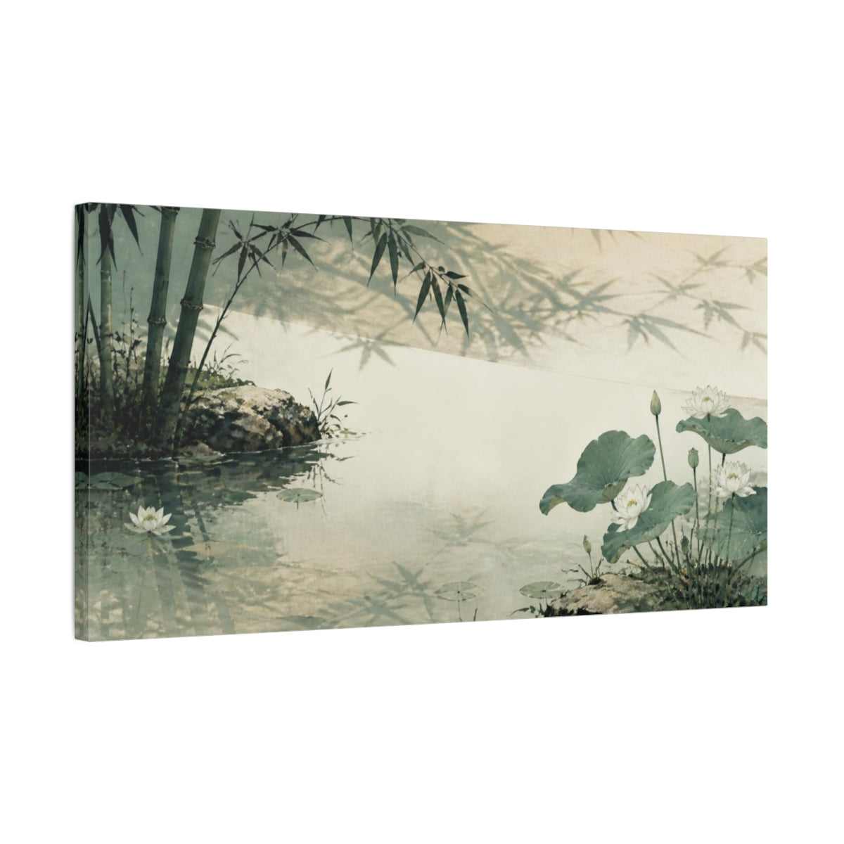 Side Mockup 1. Lotus Pond Nature Study shown as canvas print